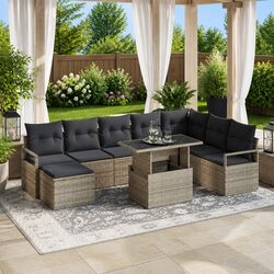 Exceptional 9 Piece Grey Poly Rattan Garden Sofa Set