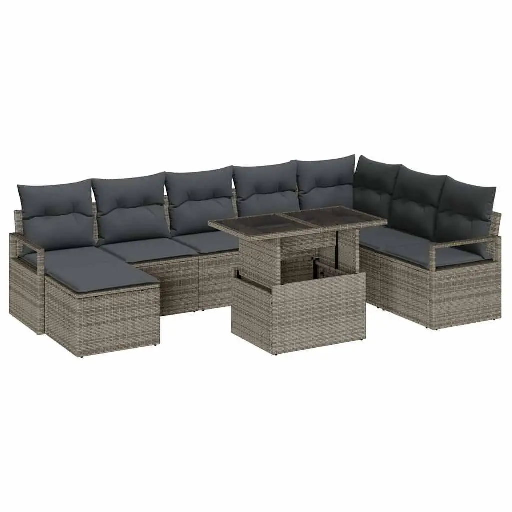 Garden Sofa Set 9 Piece Outdoor Furniture Grey Poly Rattan Modular Patio Lounge