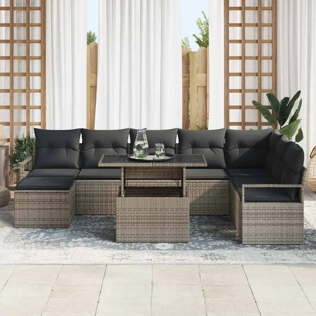 Garden Sofa Set 9 Piece Outdoor Furniture Grey Poly Rattan Modular Patio Lounge