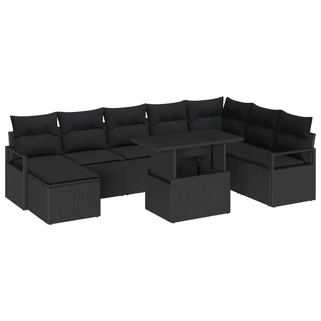 Garden Sofa Set Poly Rattan 9 Piece Black Modular Outdoor Furniture