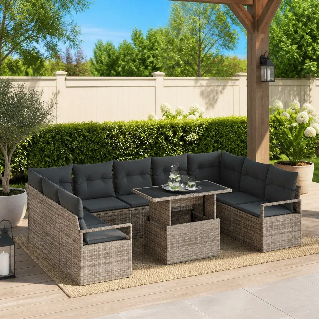Modular Garden Sofa Set Poly Rattan 10 Piece Grey Outdoor Furniture