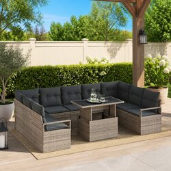 10-Piece Grey Rattan Modular Garden Sofa Set