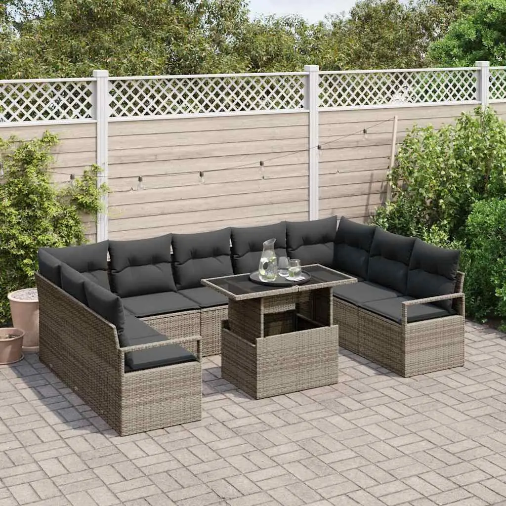 Modular Garden Sofa Set Poly Rattan 10 Piece Grey Outdoor Furniture