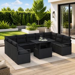 Stylish 10-Piece Black Modular Garden Sofa Set