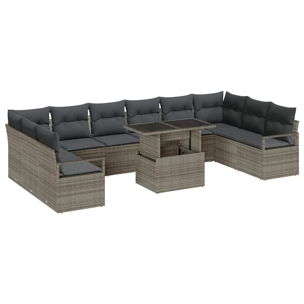Garden Sofa Set 11 Piece Outdoor Furniture Modular Seating Grey Poly Rattan