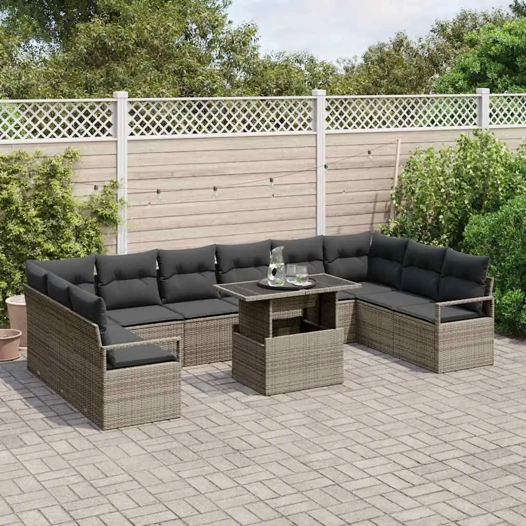 Garden Sofa Set 11 Piece Outdoor Furniture Modular Seating Grey Poly Rattan