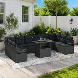 Modular 11 Piece Garden Sofa Set with Durable Black Rattan