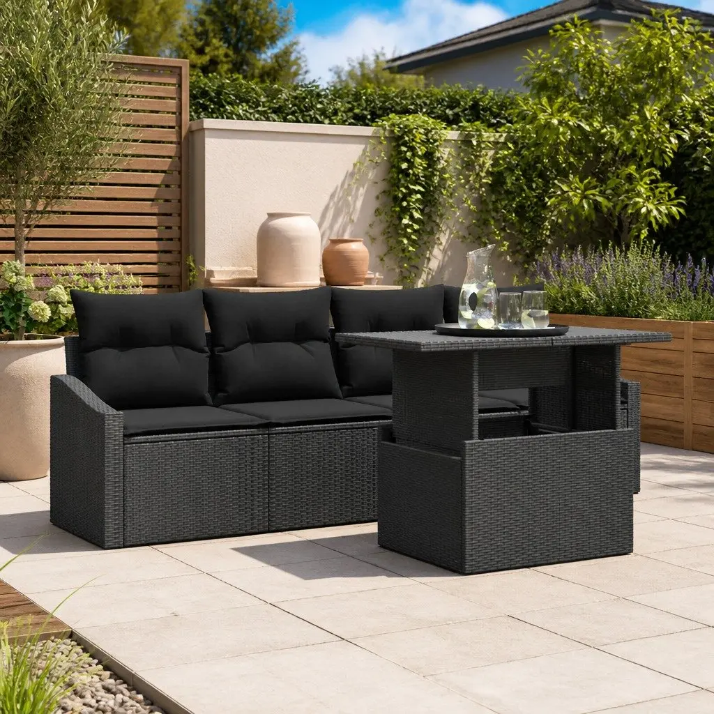 5-Piece Modular Poly Rattan Garden Sofa Set with Storage