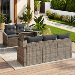 Modular Outdoor Garden Sofa Set 6 Piece Rattan Sectional with Storage