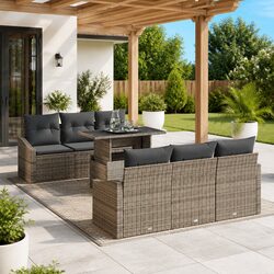 7-Piece Grey Modular Rattan Garden Sofa Set with Storage