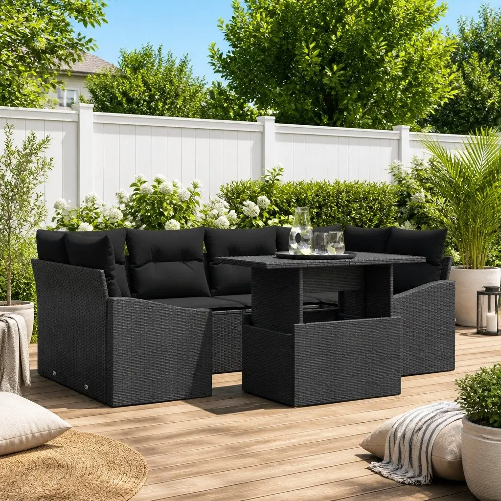 Modular Poly Rattan Garden Sofa Set 7 Piece Beige Outdoor Patio Furniture