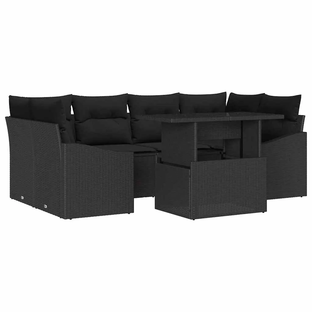 Modular Poly Rattan Garden Sofa Set 7 Piece Beige Outdoor Patio Furniture