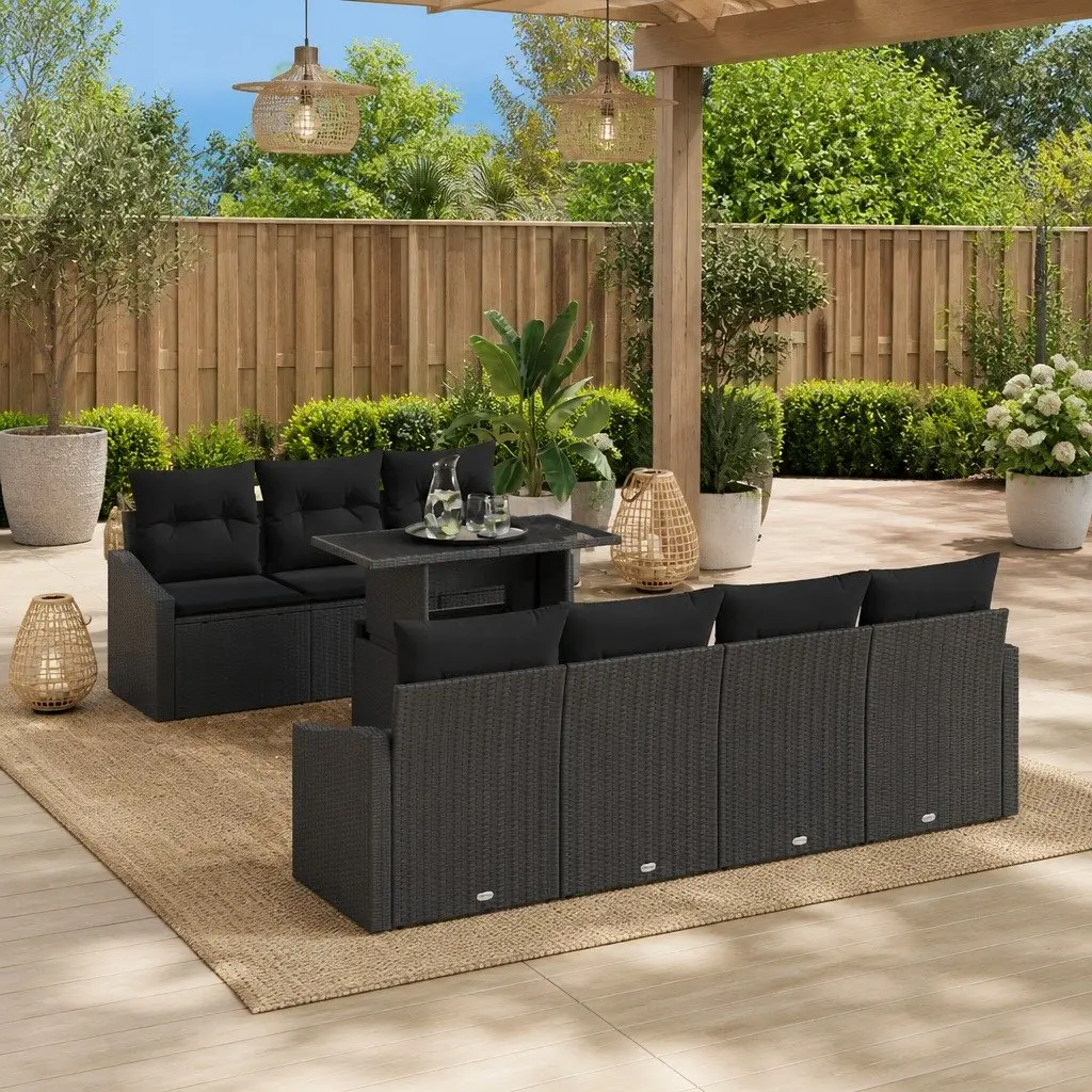 Modular 8-Piece Black Outdoor Sofa Set with Storage