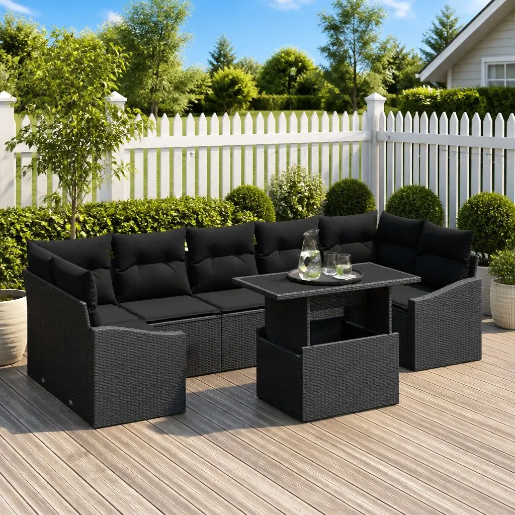 Modular Garden Sofa Set 8 pcs Outdoor Furniture with Storage Ottoman Grey