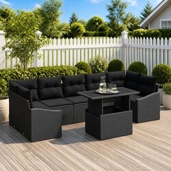 8-Piece Modular Garden Sofa Set with Storage Ottoman - Grey