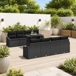 Sturdy 9 Piece Modular Garden Sofa Set in Black Poly Rattan