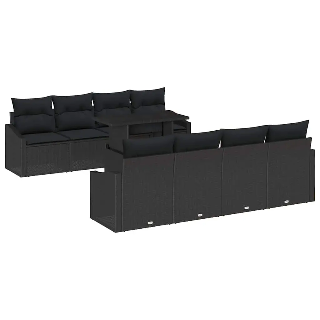 9 Piece Modular Garden Sofa Set in Black Poly Rattan