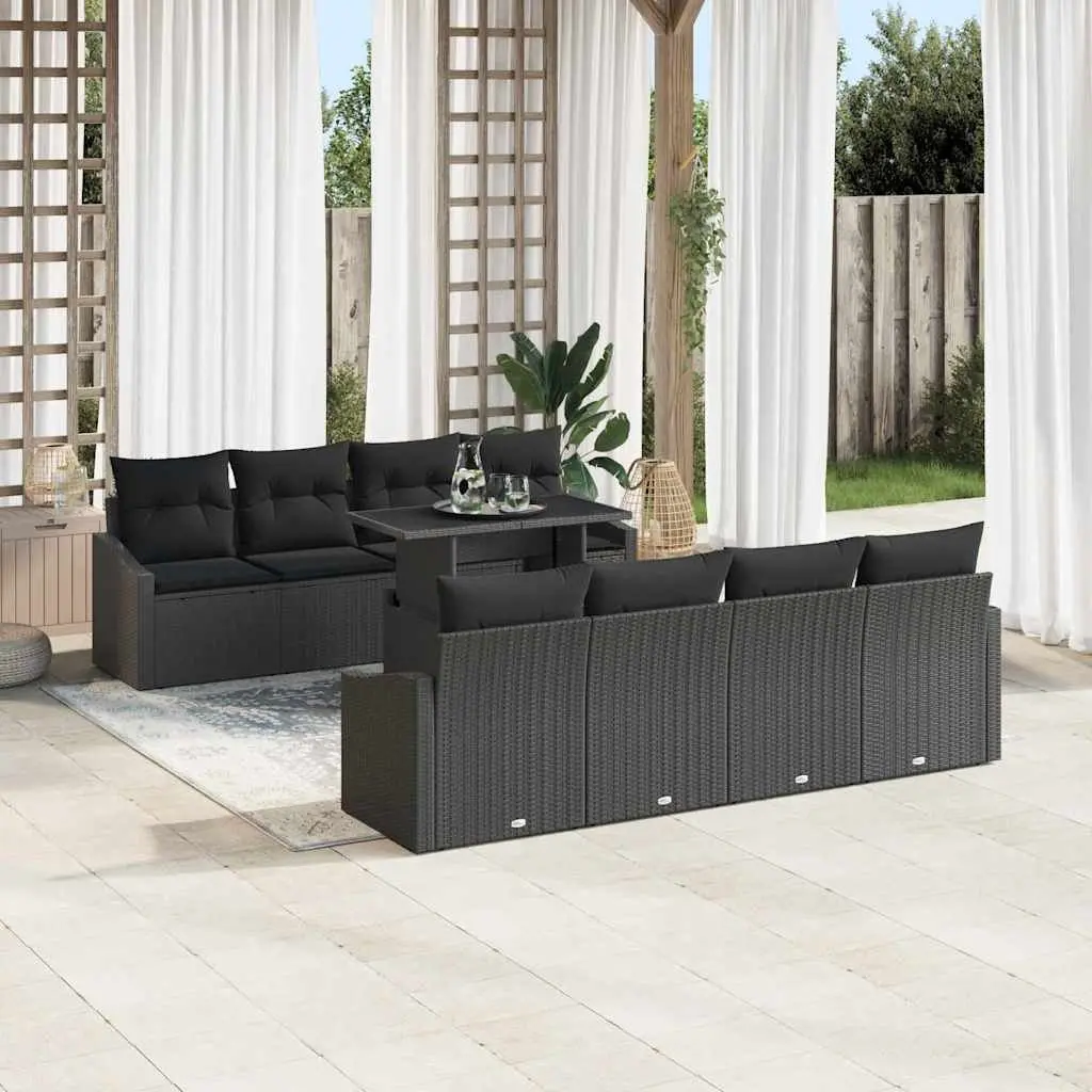 9 Piece Modular Garden Sofa Set in Black Poly Rattan
