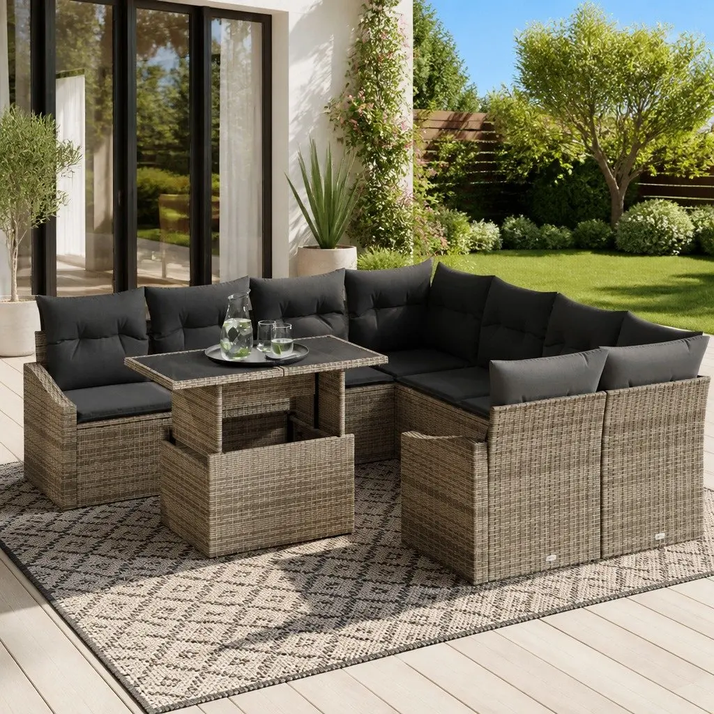 9-Piece Modular Garden Sofa Set in Grey