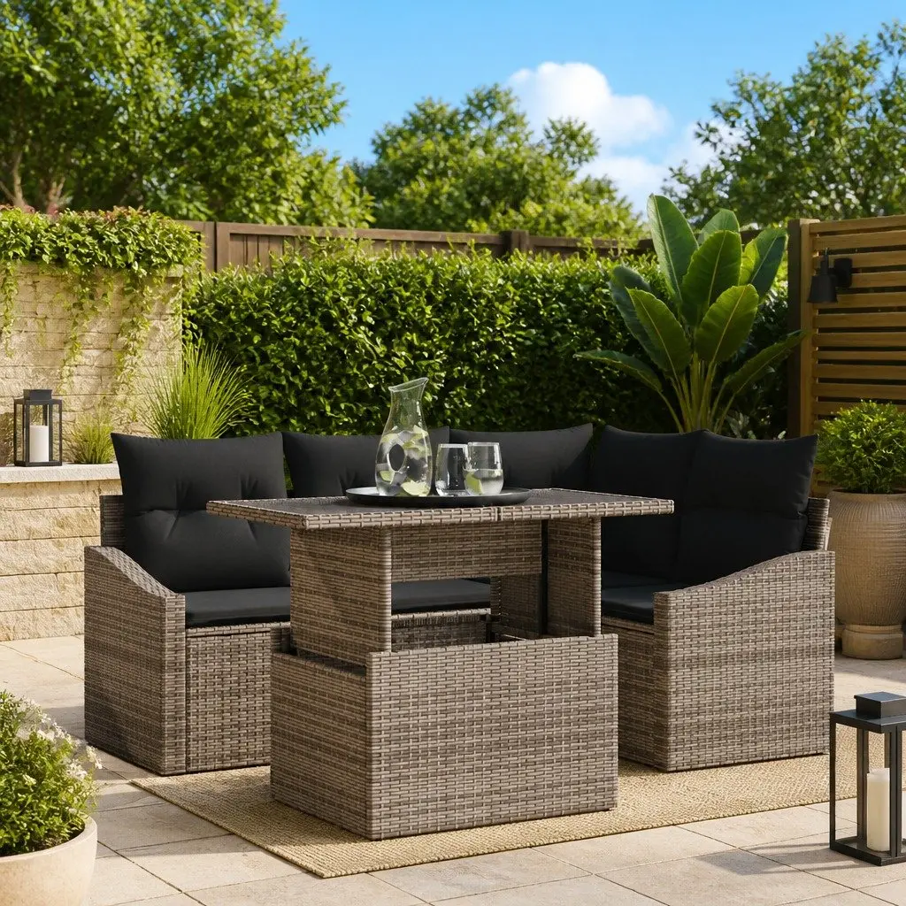 5-Piece Modular Outdoor Sofa Set in Grey Rattan