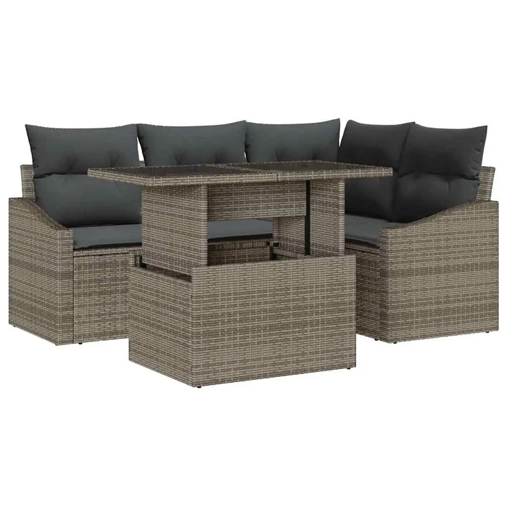 5-Piece Modular Outdoor Sofa Set in Grey Rattan