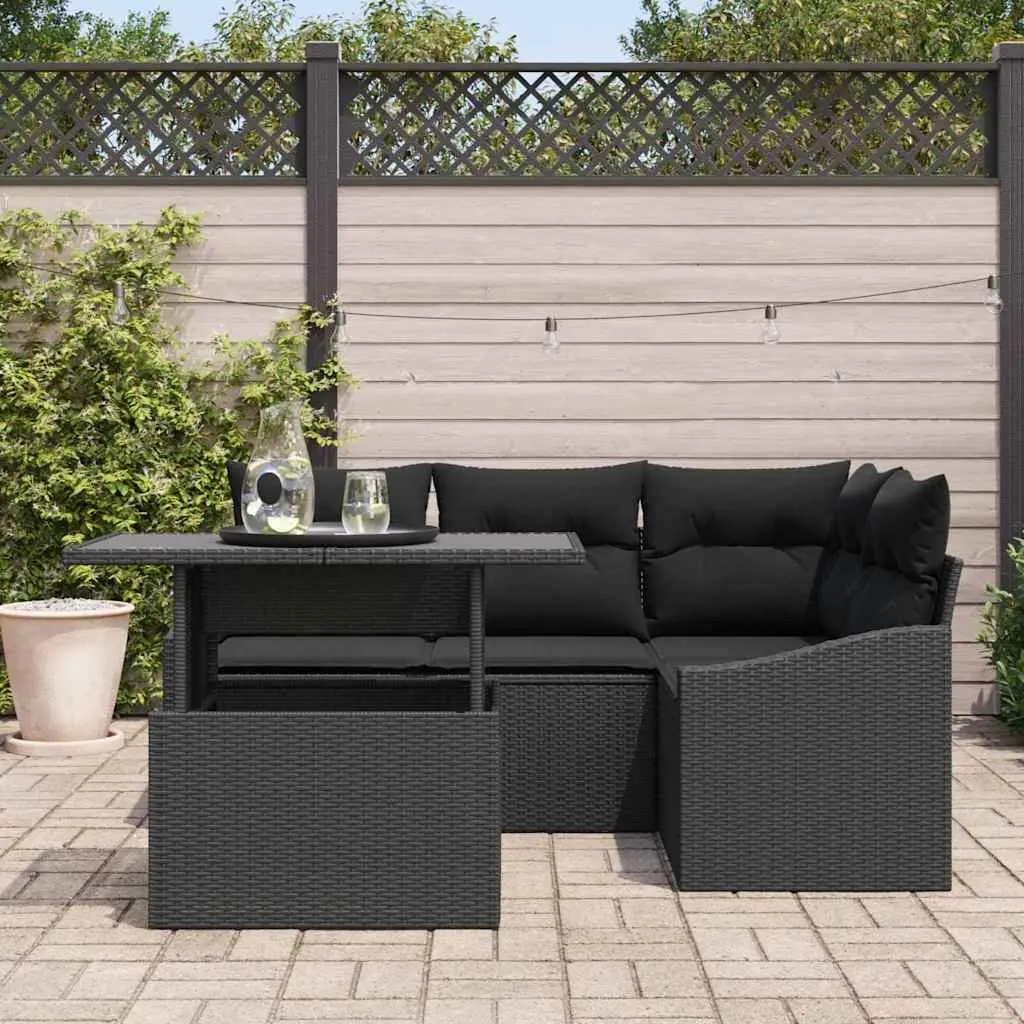 Black 5-Piece Modular Garden Sofa Set with Table