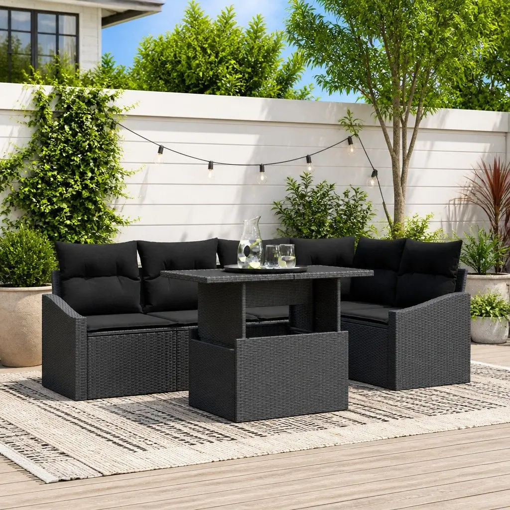 Modular Garden Sofa Set with Glass-Top Table