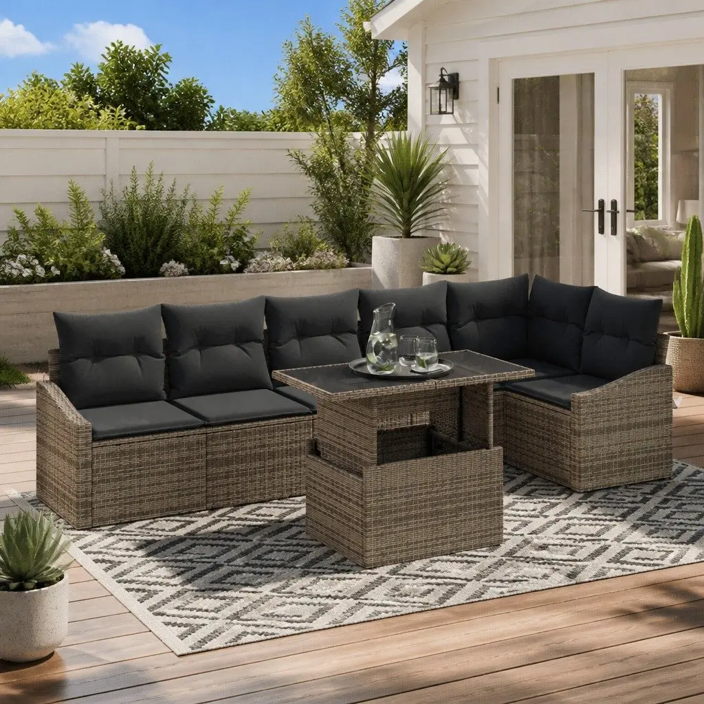 7-Piece Grey Modular Garden Sofa Set for Outdoor Use