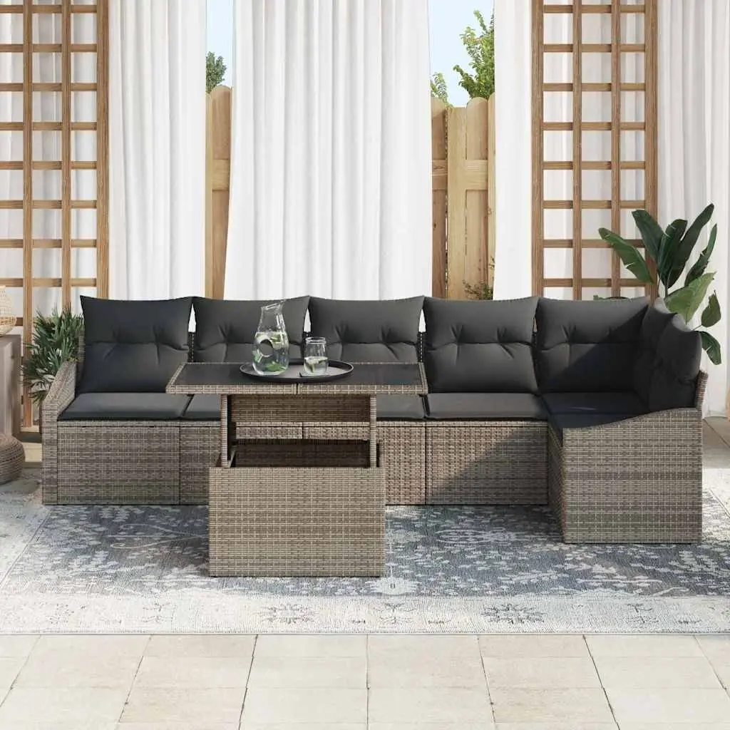7-Piece Grey Modular Garden Sofa Set for Outdoor Use