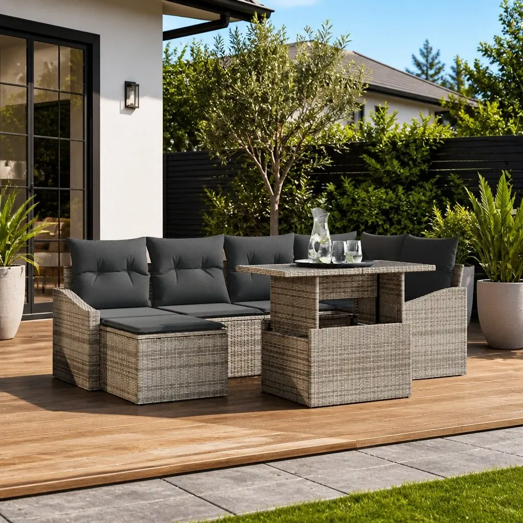 Garden Sofa Set Poly Rattan Powder-coated Steel 7 Piece Grey Outdoor Seating