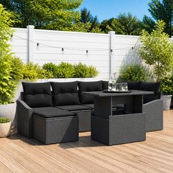 Durable 7-Piece Outdoor Sofa Set in Black Poly Rattan