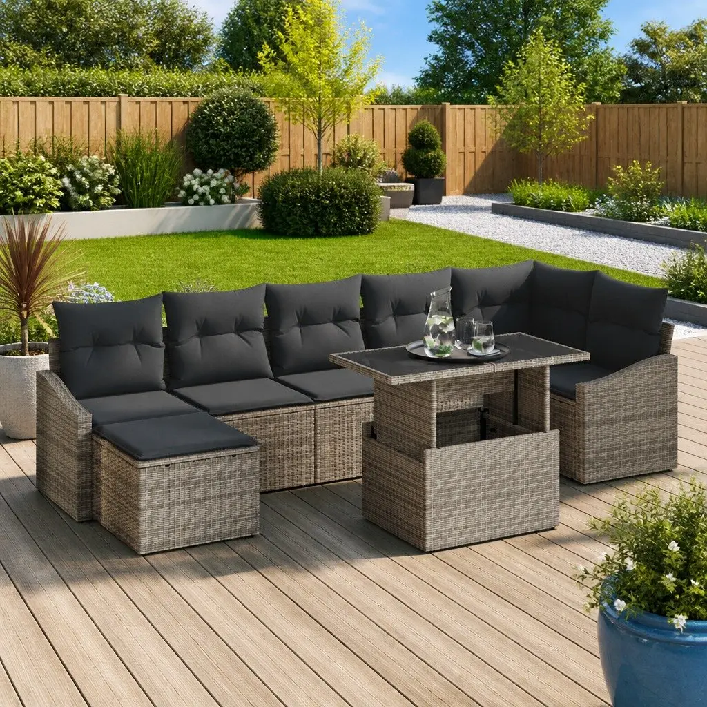 8-Piece Grey Outdoor Modular Garden Sofa Set