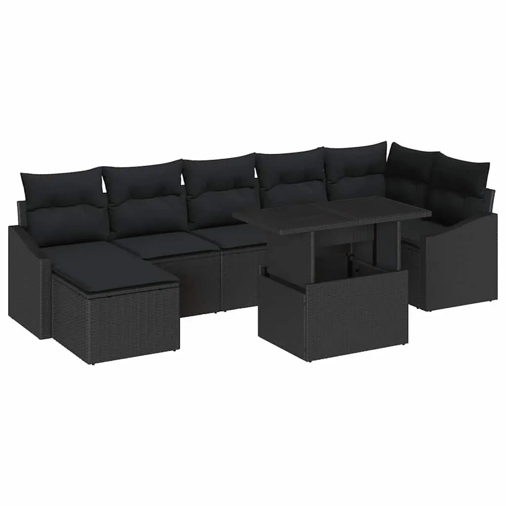 8-Piece Black Poly Rattan Outdoor Sofa Set with Steel Frame