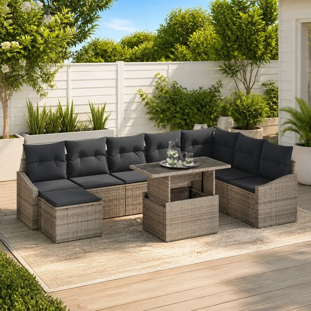 9-Piece Grey Outdoor Modular Sofa Set for Patios
