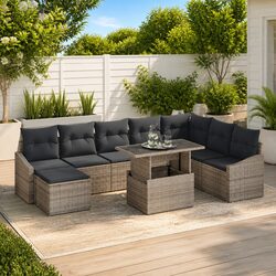 9-Piece Grey Outdoor Modular Sofa Set for Patios