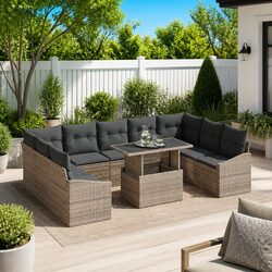Durable Grey Garden Sofa Set - 10 Pieces with Cushions