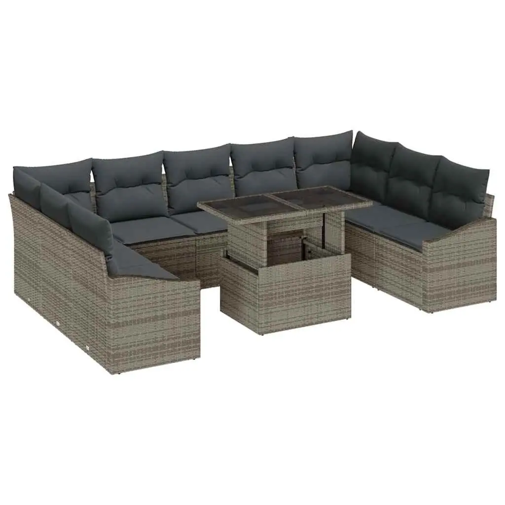 Garden Sofa Set 10 Pieces Grey Outdoor Seating Lounge Furniture with Cushions