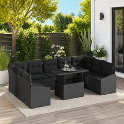 10-Piece Black Garden Sofa Set for Outdoor Spaces