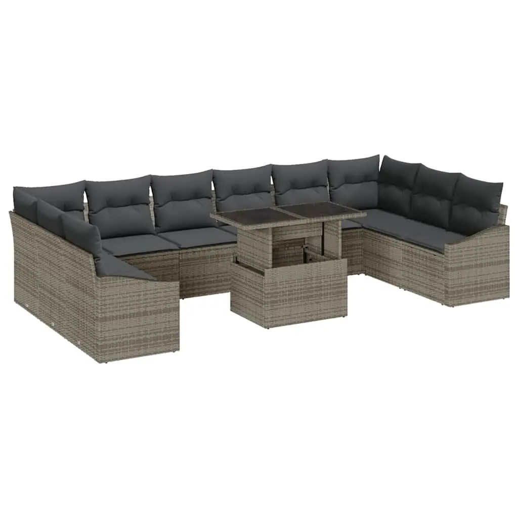 Garden Sofa Set Poly Rattan Powder Coated Steel 11 Pieces Grey