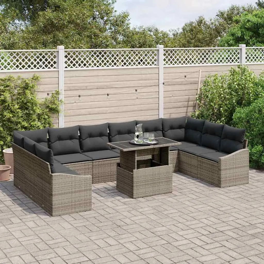 Garden Sofa Set Poly Rattan Powder Coated Steel 11 Pieces Grey