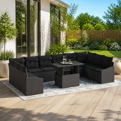 Modular Black 11-Piece Garden Sofa Set for Outdoor Living
