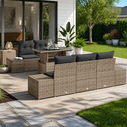 Durable Grey Poly Rattan Garden Sofa Set 6 Piece