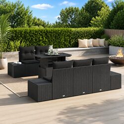 6-Piece Modular Garden Sofa Set in Black Poly Rattan