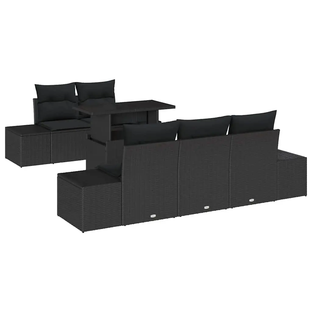 6-Piece Modular Garden Sofa Set in Black Poly Rattan