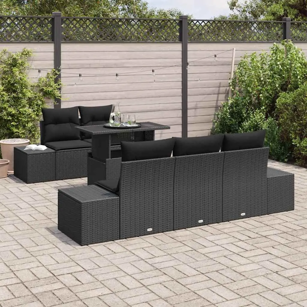 6-Piece Modular Garden Sofa Set in Black Poly Rattan