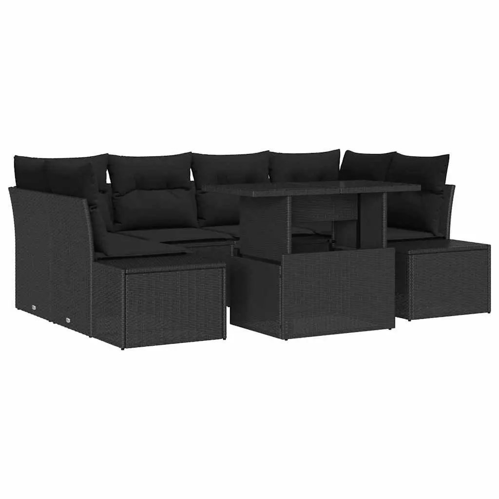 Black Poly Rattan 7 Piece Outdoor Sofa Set with Adjustable Table