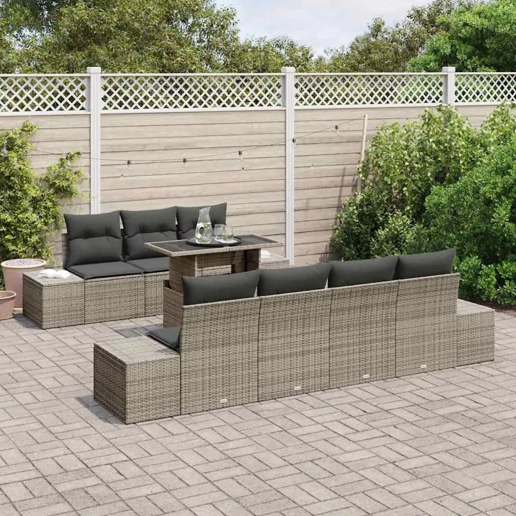 Outdoor Sofa Set Poly Rattan Steel Frame 8 Piece Grey