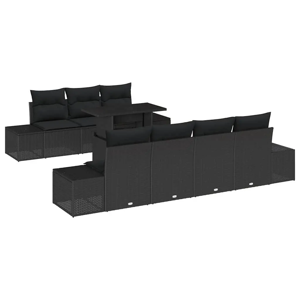 Black Poly Rattan 8-Piece Garden Sofa Set
