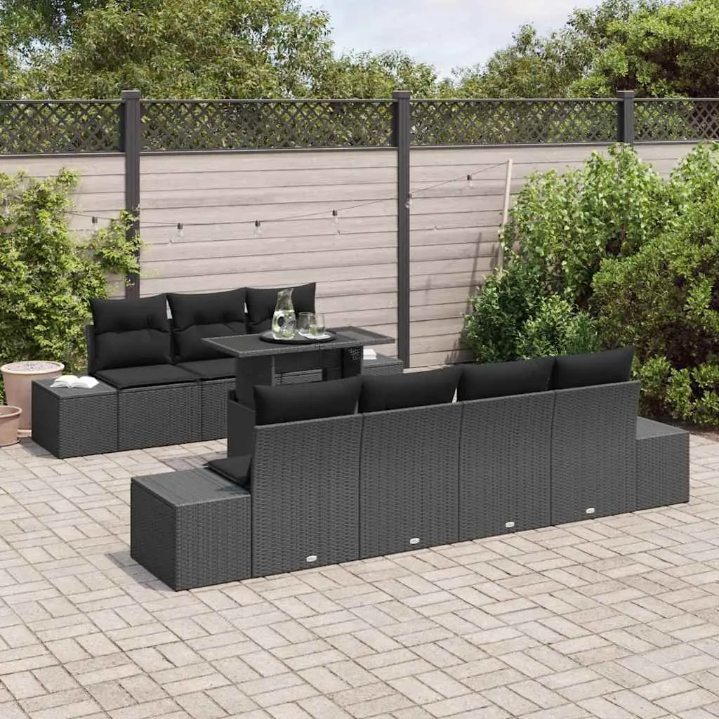 Black Poly Rattan 8-Piece Garden Sofa Set