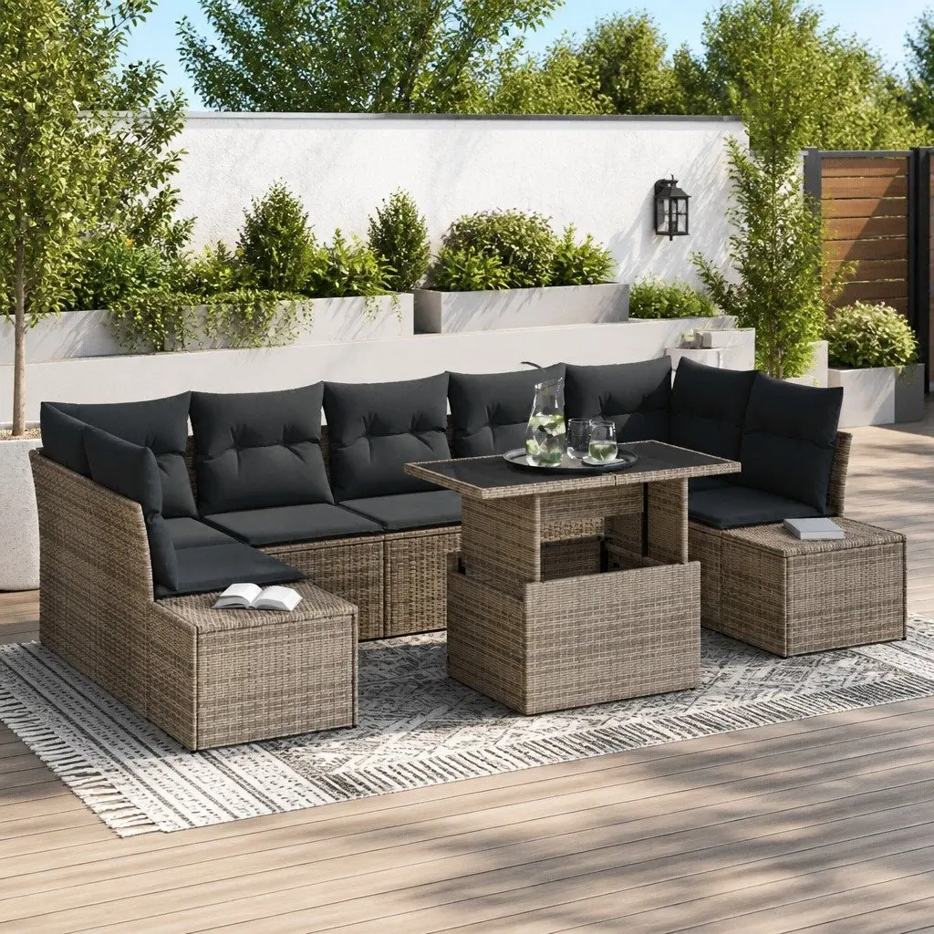 Outdoor Sofa Set Poly Rattan Steel Frame 8 Pieces Grey